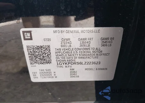 2020 Cadillac Xt6 Awd Premium Luxury z USA, uszkodzony, nr VIN 1GYKPDRS6LZ223623